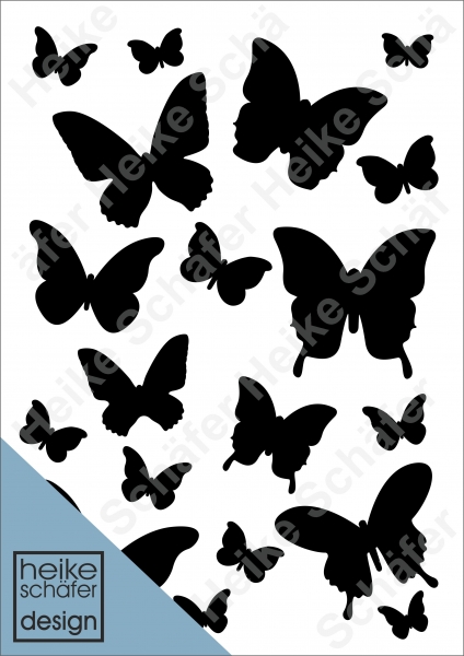 Satinier Schablone/ Aufkleber - 22 Schmetterlinge in Schwarz A5